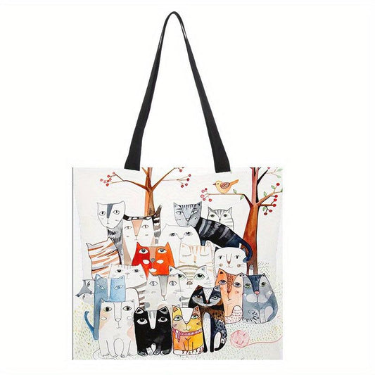 Cartoon Cat Print Shoulder Bag Lightweight Shoulder Bag Versatile Storage Bag
