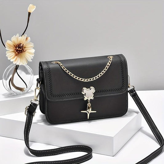 Chain Decor Crossbody Bag Embroidery Square Purse Women's Flap Shoulder Bag