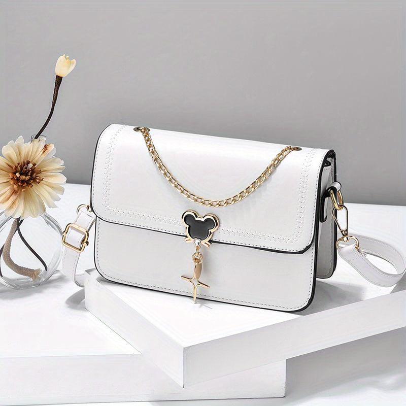 Chain Decor Crossbody Bag Embroidery Square Purse Women's Flap Shoulder Bag