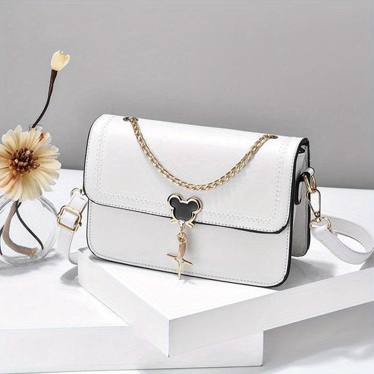 Chain Decor Crossbody Bag Embroidery Square Purse Women's Flap Shoulder Bag