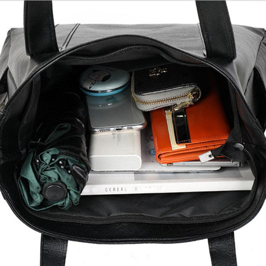 Solid Durable Shoulder Bag PU Leather Zipper Handbag