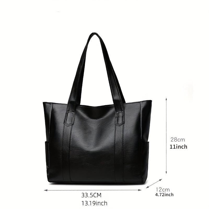Solid Durable Shoulder Bag PU Leather Zipper Handbag