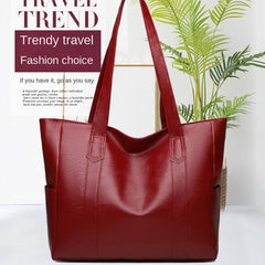 Solid Durable Shoulder Bag PU Leather Zipper Handbag