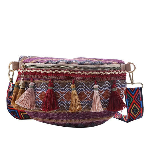 Tribal Print Tassel Decor Crossbody Bag