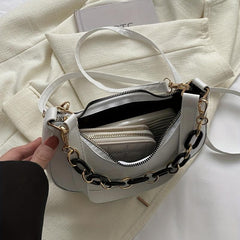Stylish Baguette Bag with Acrylic Chain Strap