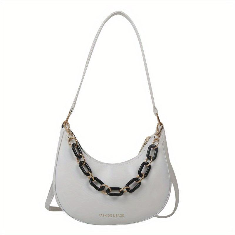 Stylish Baguette Bag with Acrylic Chain Strap