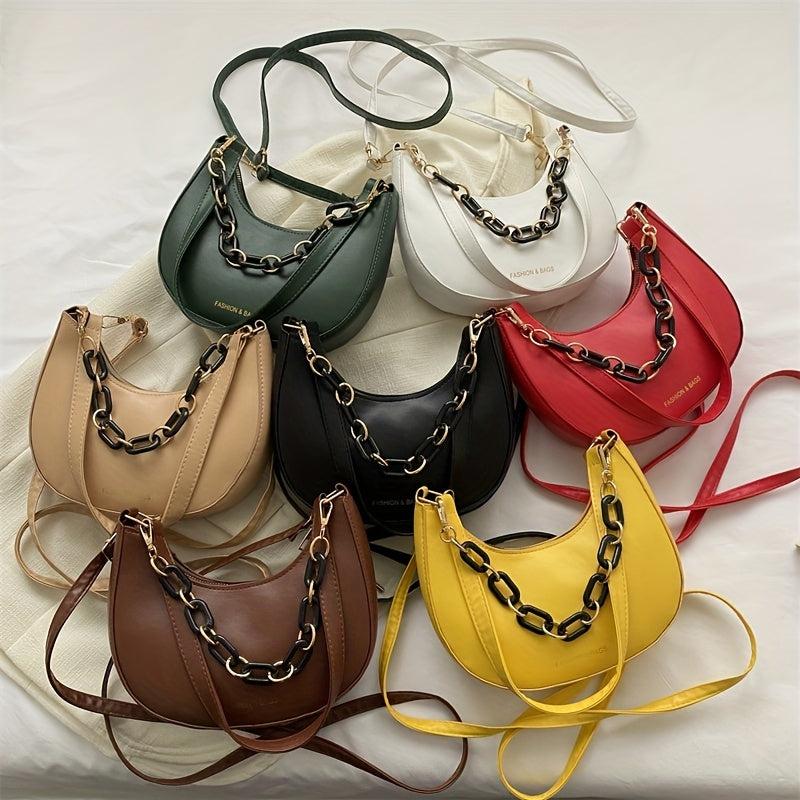 Stylish Baguette Bag with Acrylic Chain Strap