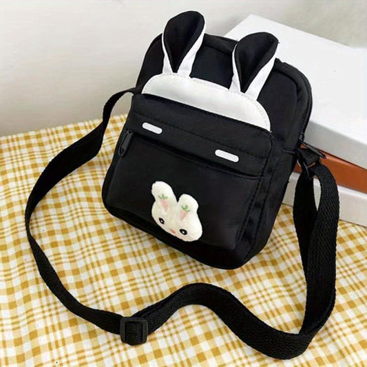 Cartoon Rabbit Decor Shoulder Bag Zipper Adjustable Strap Crossbody Bag