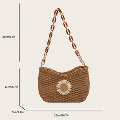 Flower Decor Straw Shoulder Bag Minimalist Woven Underarm Bag