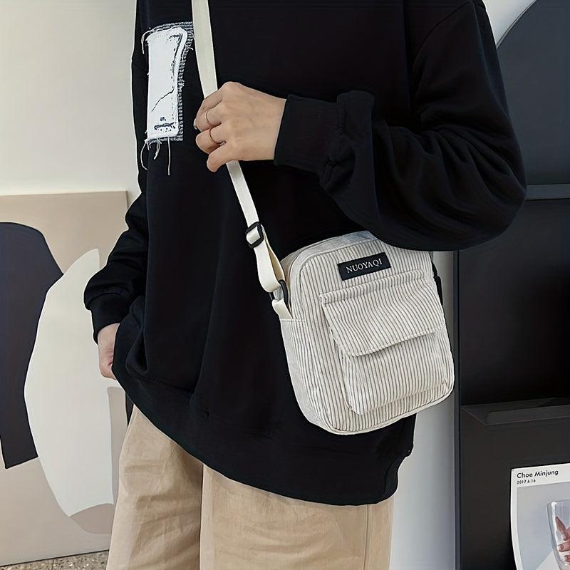 Mini Striped Square Crossbody Bag Nylon Lightweight Textured Bag