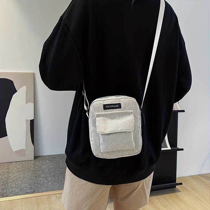 Mini Striped Square Crossbody Bag Nylon Lightweight Textured Bag