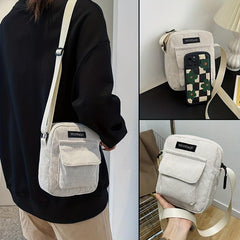 Mini Striped Square Crossbody Bag Nylon Lightweight Textured Bag