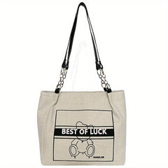 Bear Graffiti Print Tote Bag Canvas Shoulder Bag Large Capacity