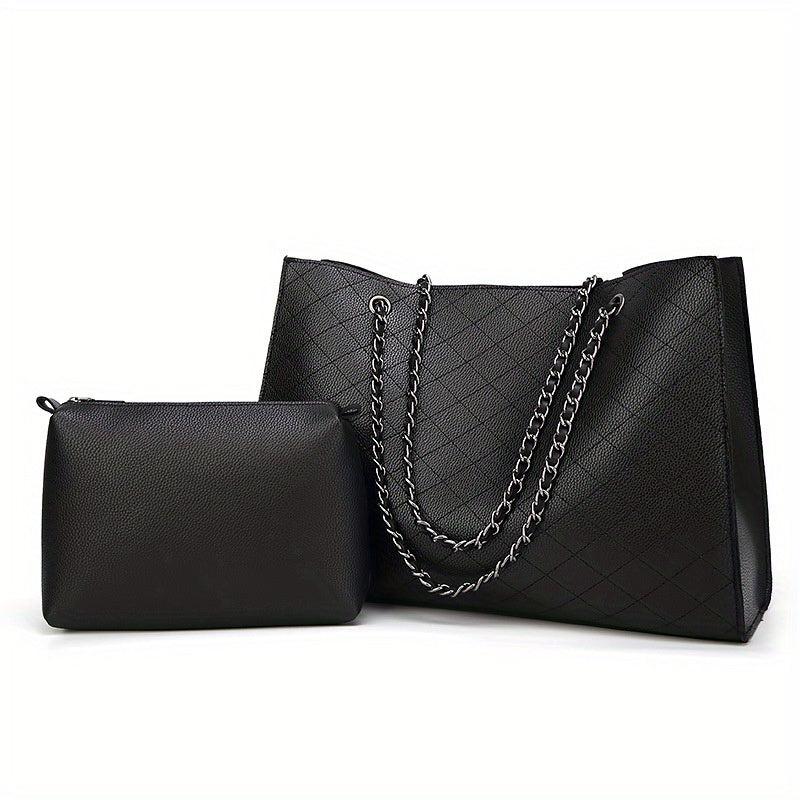 Argyle Quilted Shoulder Bag With Purse Large Capacity Versatile Bag Sets