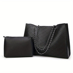Argyle Quilted Shoulder Bag With Purse Large Capacity Versatile Bag Sets
