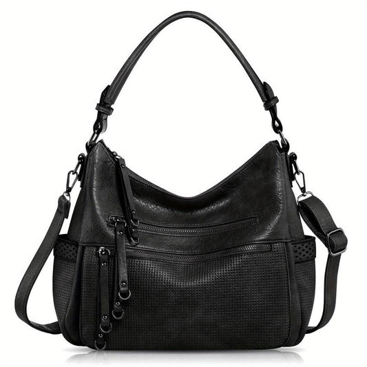 Retro PU Leather Hobo Bag Women's Shoulder Handbag Large Capacity