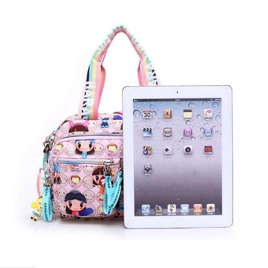 Cartoon Print Waterproof Shoulder Bag Nylon Tote Handbag Large Capacity