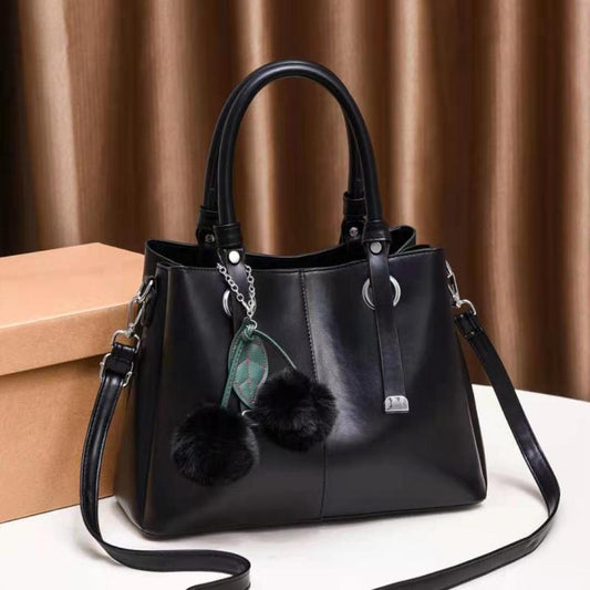 Women's Crossbody Bag with Stitch Detail and Pompom Decor