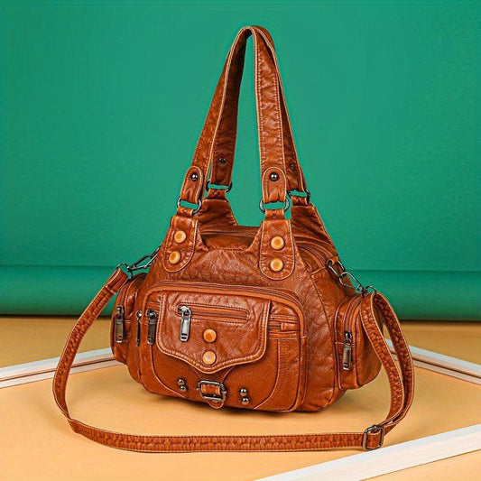 Vintage Studded Decor Shoulder Bag Women's Crossbody Purse Faux Leather