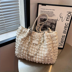 Pleated Bubbles Pearl Tote Bag Nylon Lightweight Shoulder Bag