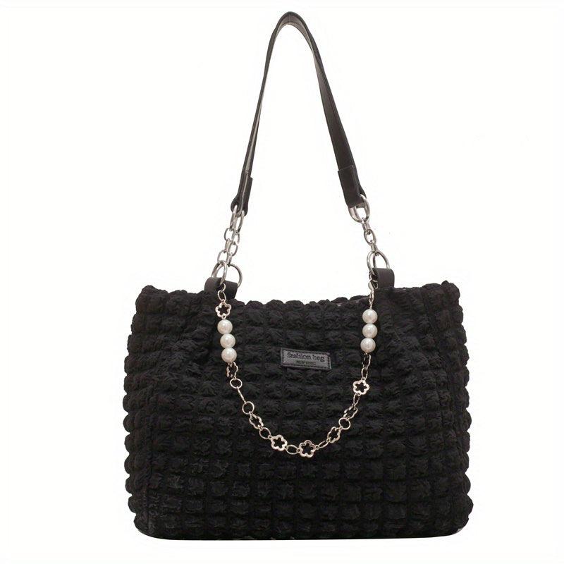 Pleated Bubbles Pearl Tote Bag Nylon Lightweight Shoulder Bag
