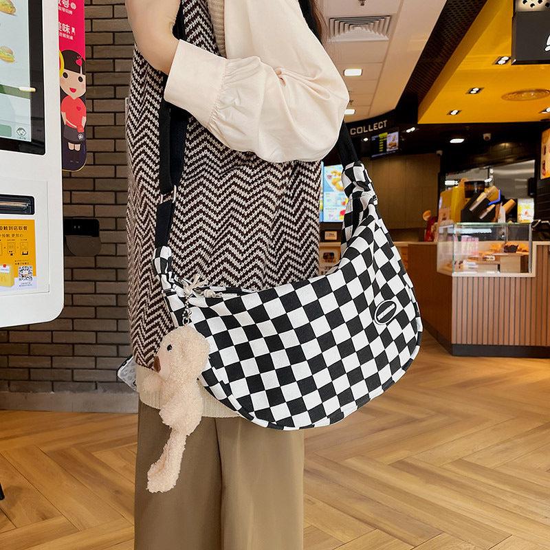 Checkerboard Pattern Crossbody Bag All Match Casual Shoulder Bag