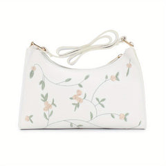 Floral Embroidery Baguette Bag PU Leather Handbag