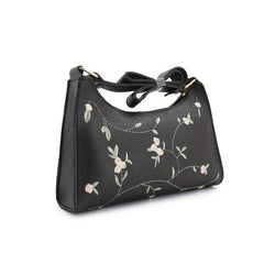 Floral Embroidery Baguette Bag PU Leather Handbag
