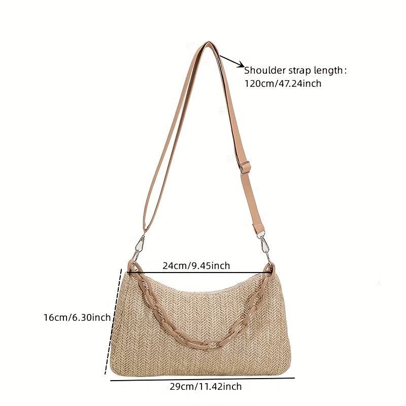 Straw Woven Crossbody Bag Summer Beach Shoulder Bag Women's Casual Hobo Handbag
