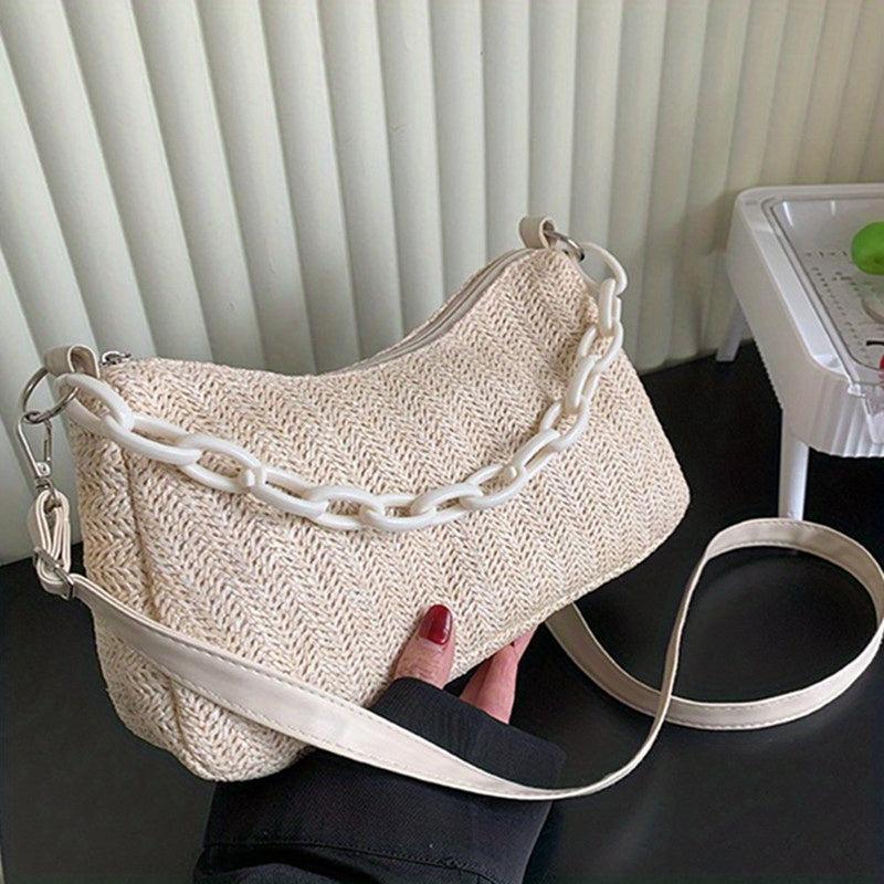 Straw Woven Crossbody Bag Summer Beach Shoulder Bag Women's Casual Hobo Handbag
