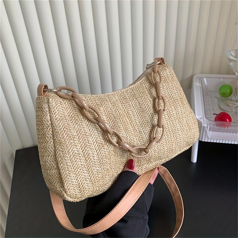 Straw Woven Crossbody Bag Summer Beach Shoulder Bag Women's Casual Hobo Handbag