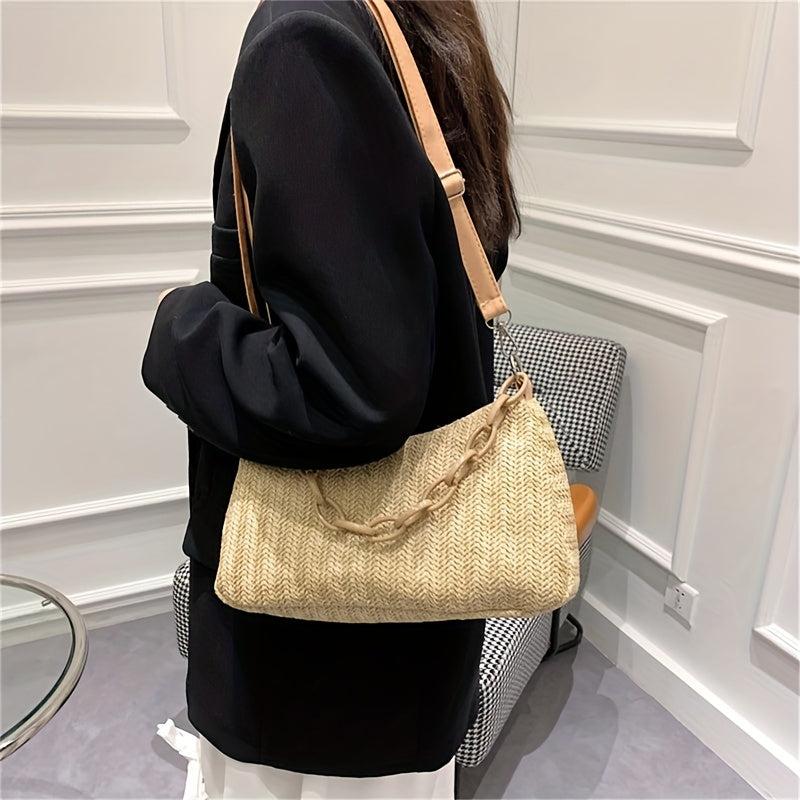 Straw Woven Crossbody Bag Summer Beach Shoulder Bag Women's Casual Hobo Handbag
