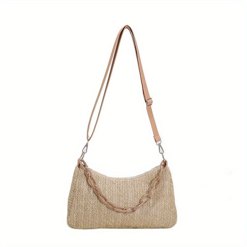 Straw Woven Crossbody Bag Summer Beach Shoulder Bag Women's Casual Hobo Handbag