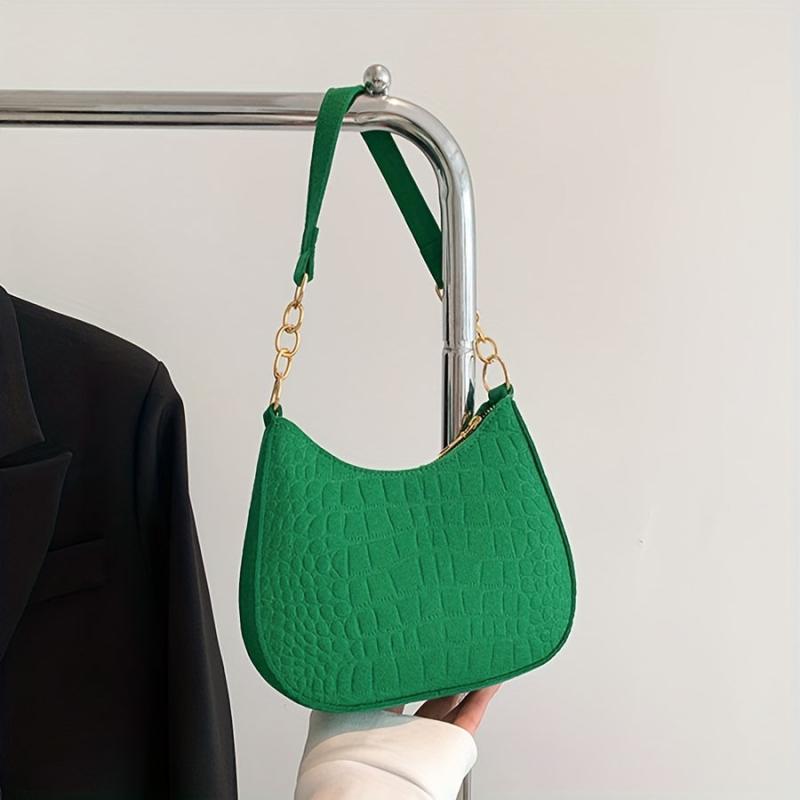 Stone Pattern Underarm Bag Fabric Textured Zipper Purse