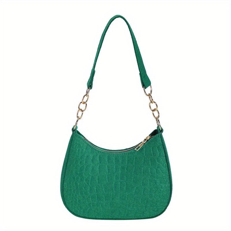 Stone Pattern Underarm Bag Fabric Textured Zipper Purse