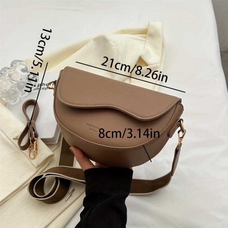 Retro Style Saddle Bag Women Solid Crossbody Versatile PU Leather Shoulder Purse