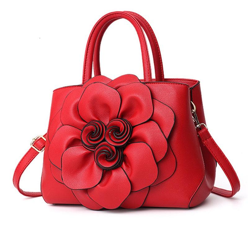 Flower Decor Solid Shoulder Bag PU Leather Crossbody Bag