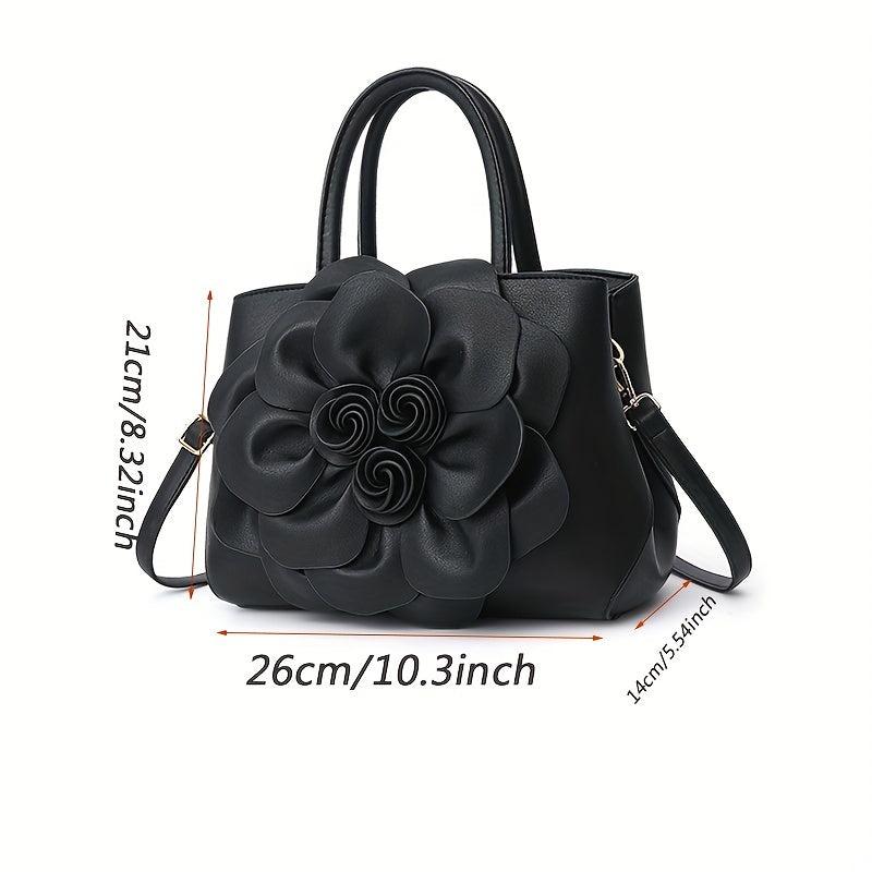 Flower Decor Solid Shoulder Bag PU Leather Crossbody Bag