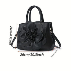 Flower Decor Solid Shoulder Bag PU Leather Crossbody Bag