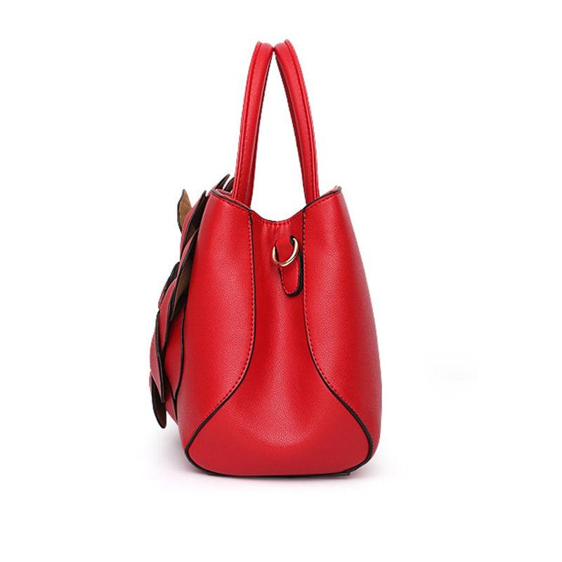 Flower Decor Solid Shoulder Bag PU Leather Crossbody Bag