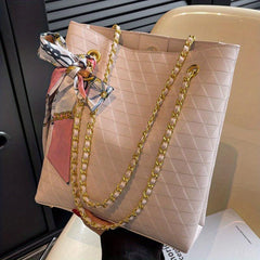 Geometric Embossed Tote Bag Classic Scarf Decor Shoulder Bag