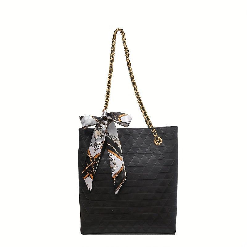 Geometric Embossed Tote Bag Classic Scarf Decor Shoulder Bag