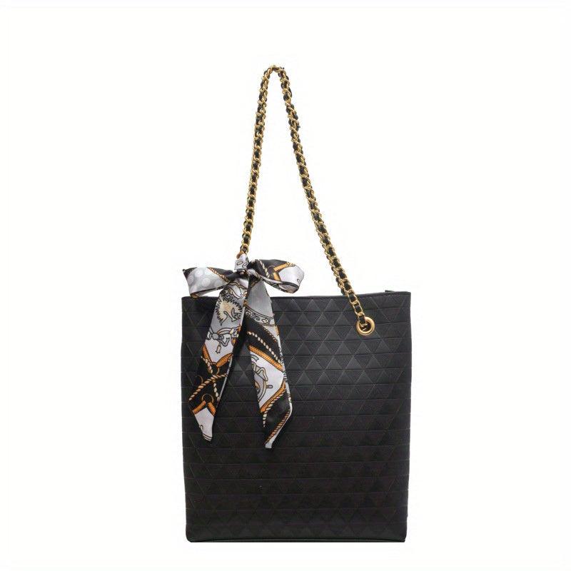 Geometric Embossed Tote Bag Classic Scarf Decor Shoulder Bag