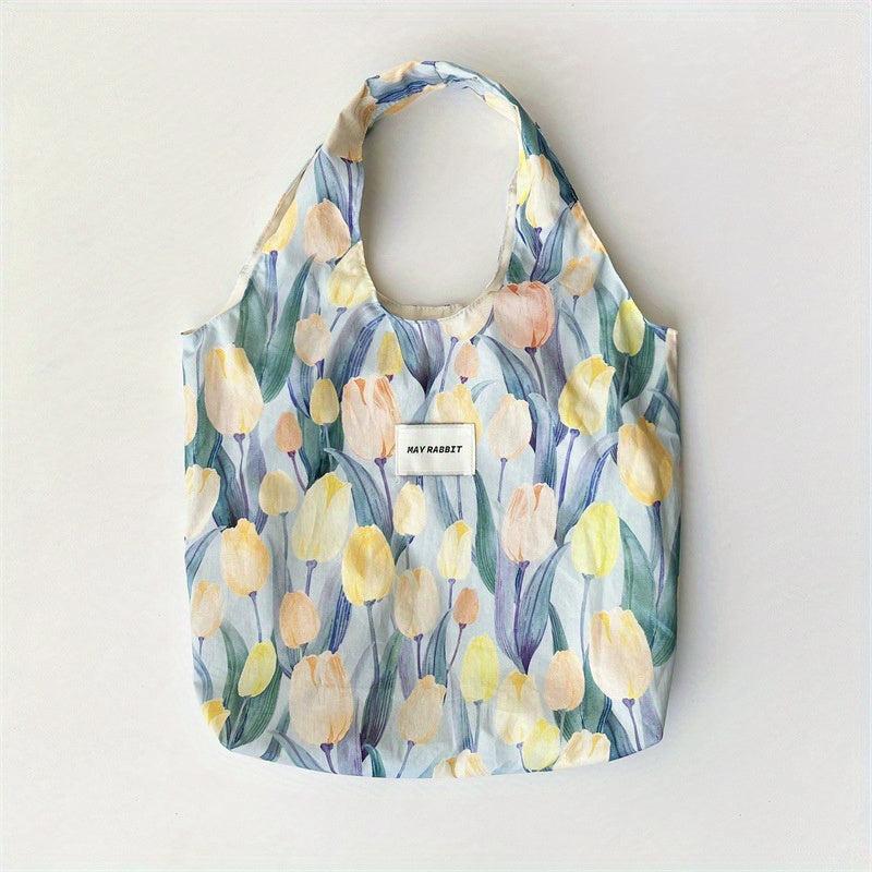 Fairy Floral Pattern Tote Bag Large Capacity Shoulder Handbag Cut Random