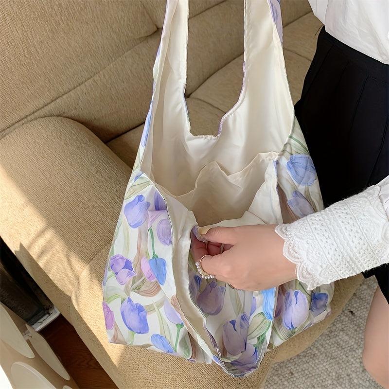 Fairy Floral Pattern Tote Bag Large Capacity Shoulder Handbag Cut Random