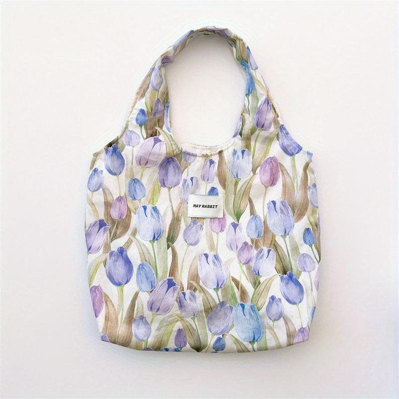 Fairy Floral Pattern Tote Bag Large Capacity Shoulder Handbag Cut Random