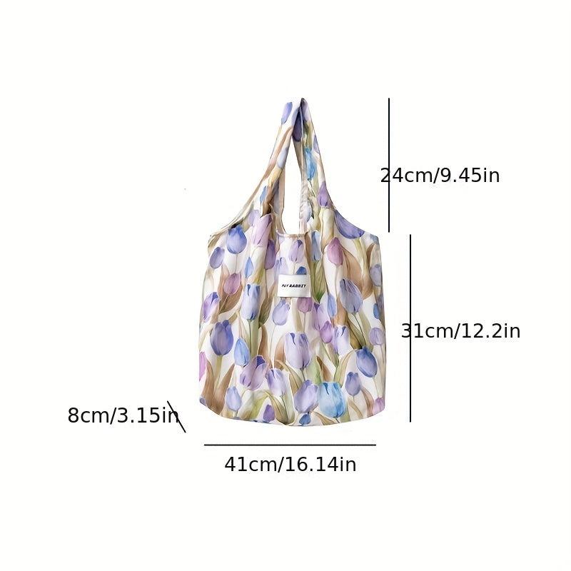 Fairy Floral Pattern Tote Bag Large Capacity Shoulder Handbag Cut Random