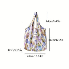 Fairy Floral Pattern Tote Bag Large Capacity Shoulder Handbag Cut Random