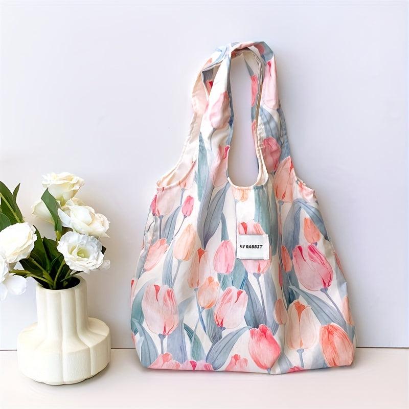 Fairy Floral Pattern Tote Bag Large Capacity Shoulder Handbag Cut Random