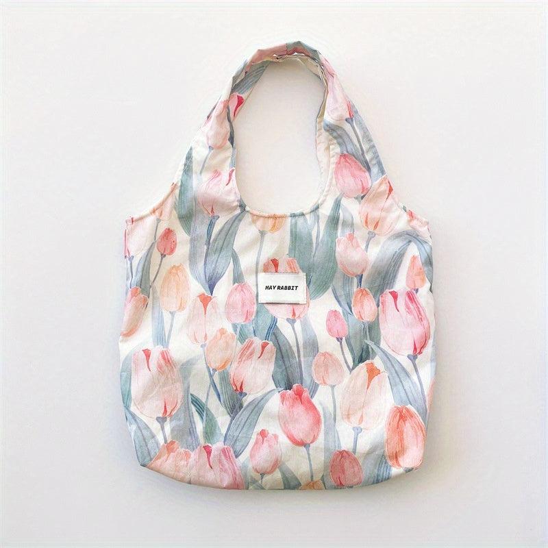 Fairy Floral Pattern Tote Bag Large Capacity Shoulder Handbag Cut Random